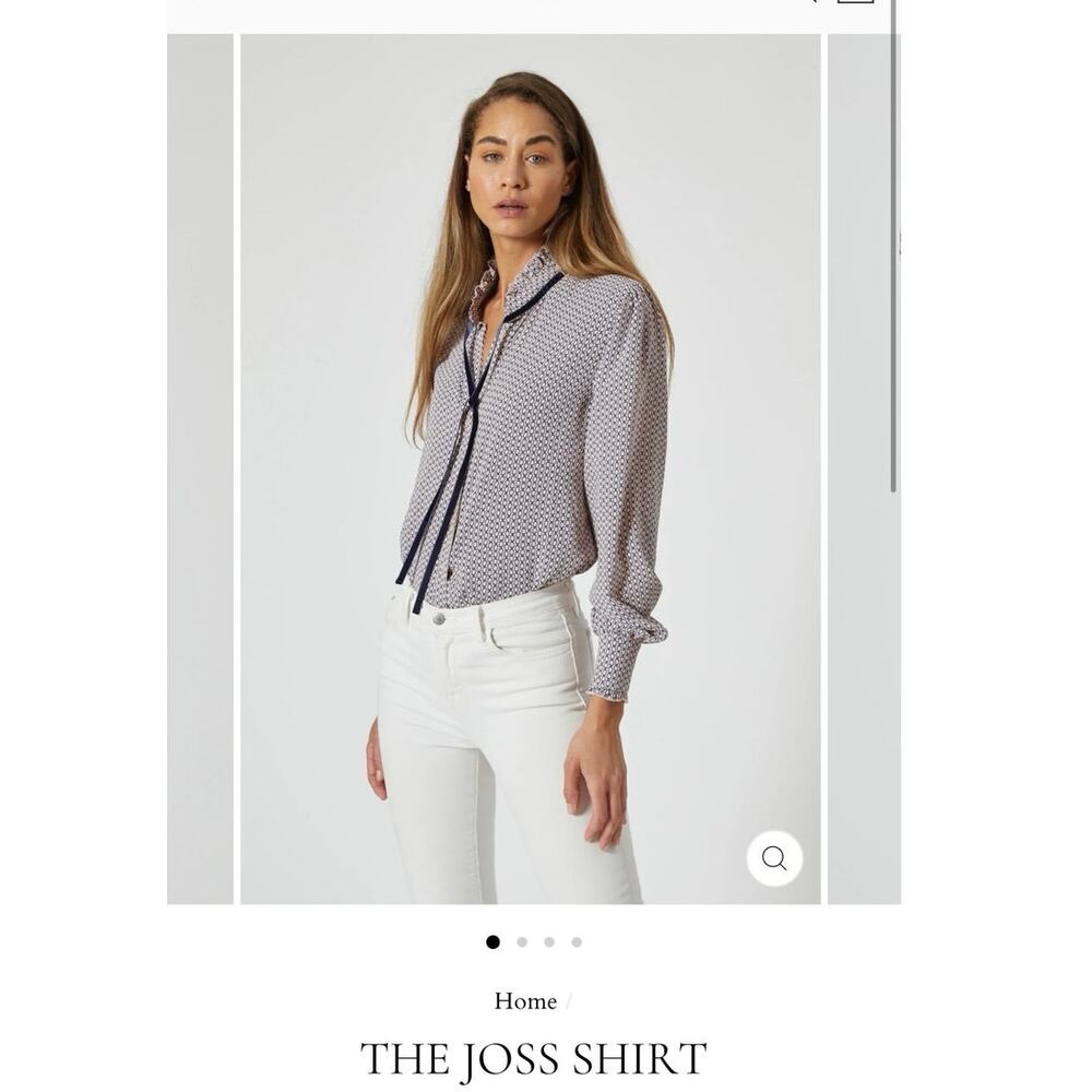 The Shirt by Rochelle Behrens Women’s Blouse “Joss” in Pink and Navy Pattern XL